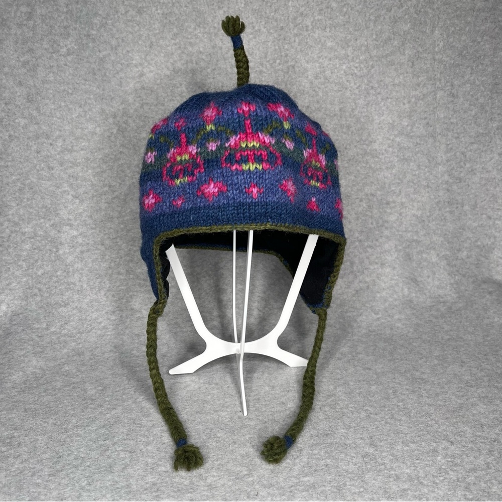 Lost Horizons 100% Wool Beanie Ear Flap Hat Fair Trade Nepal Artisan Hand Knit - Picture 6 of 11